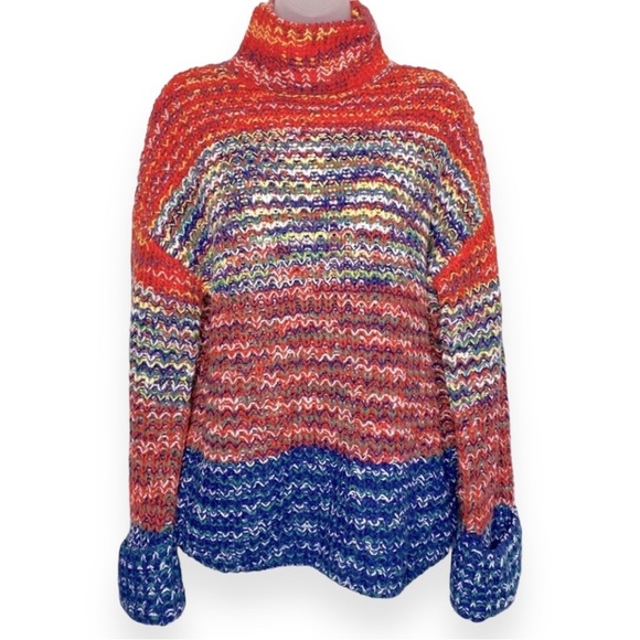 FOREVER 21 Marled Turtleneck Sweater Colorful Women Large Oversized Chunky Knit - Picture 2 of 9